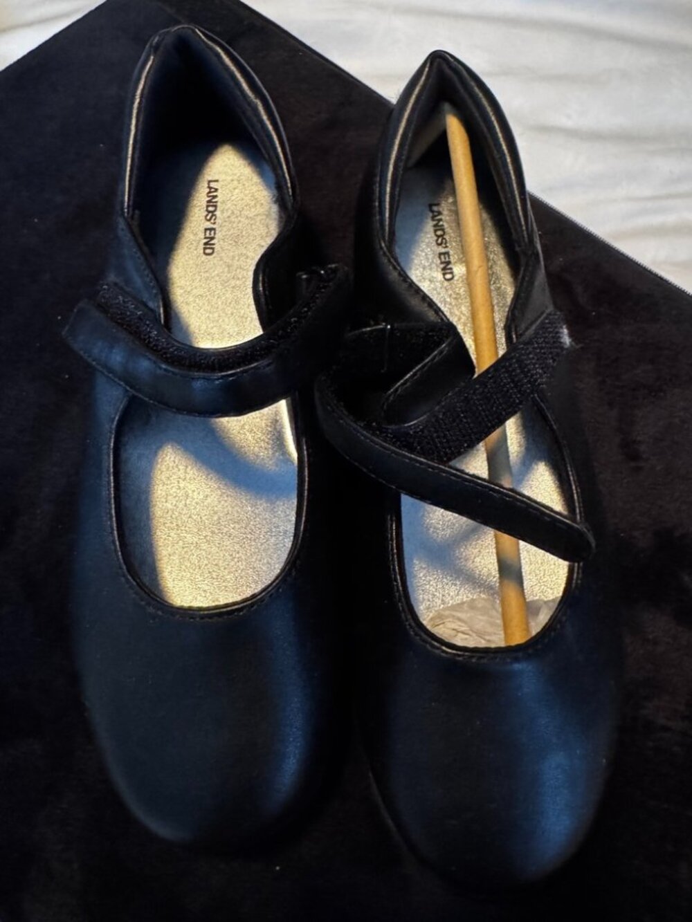 Lands' End Girls' Classic Leather Black Mary Jane Flats, Brand New, Size 3